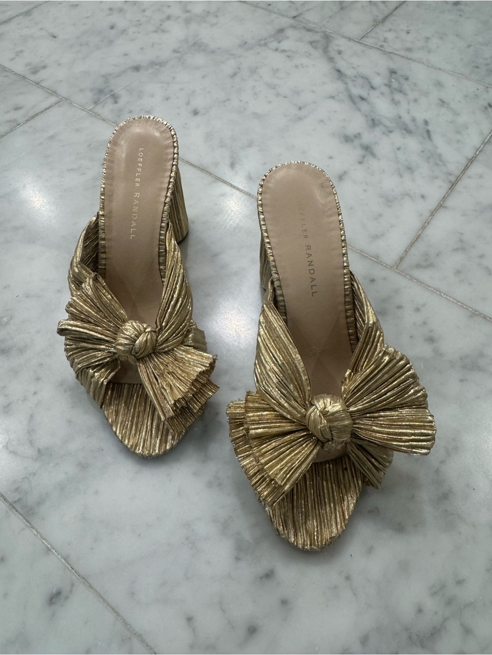 Loeffler Randall Metallic Gold Knotted Pleat Mules
